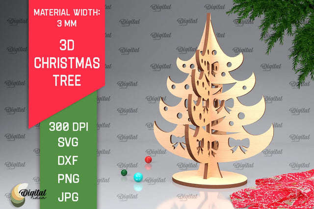 3D Christmas Tree Laser Cut Design. Christmas Decor SVG SVG Evgenyia Guschina 