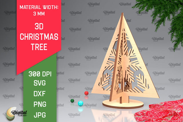 3D Christmas Tree Laser Cut Design. Christmas Decor SVG SVG Evgenyia Guschina 