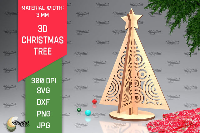 3D Christmas Tree Laser Cut Design. Christmas Decor SVG SVG Evgenyia Guschina 