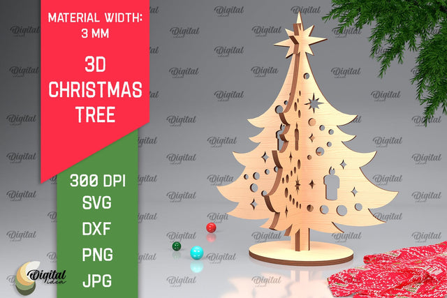3D Christmas Tree Laser Cut Design. Christmas Decor SVG SVG Evgenyia Guschina 