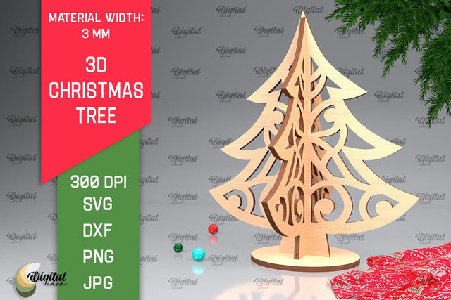3D Christmas Tree Laser Cut Design. Christmas Decor SVG SVG Evgenyia Guschina 