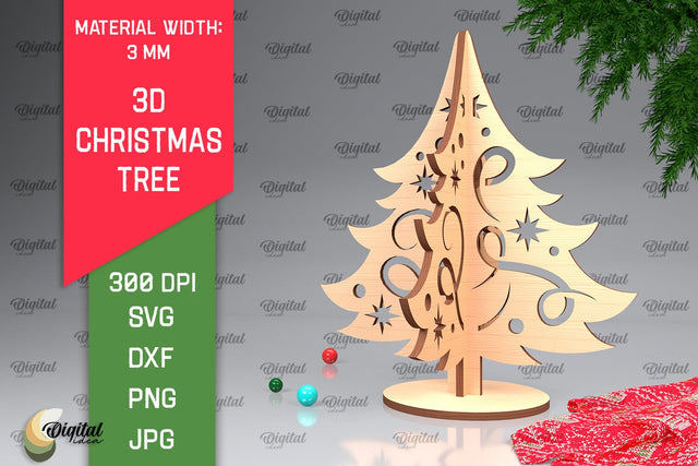 3D Christmas Tree Laser Cut Design. Christmas Decor SVG SVG Evgenyia Guschina 