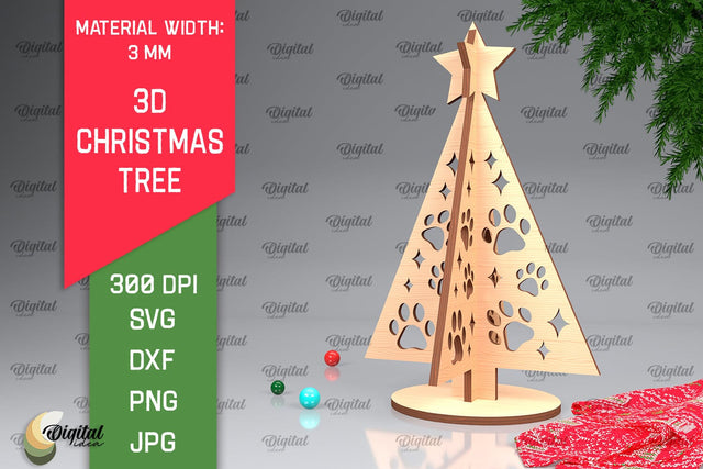 3D Christmas Tree Laser Cut Design. Christmas Decor SVG SVG Evgenyia Guschina 