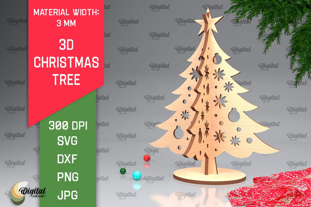 3D Christmas Tree Laser Cut Design. Christmas Decor SVG SVG Evgenyia Guschina 