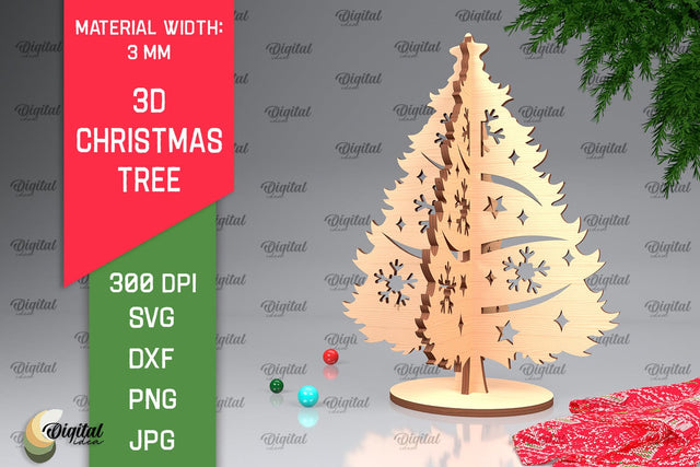 3D Christmas Tree Laser Cut Design. Christmas Decor SVG SVG Evgenyia Guschina 