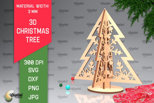3D Christmas Tree Laser Cut Design. Christmas Decor SVG SVG Evgenyia Guschina 