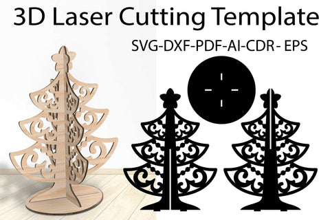 3D Christmas Tree SVG Laser Cutting Template Vector EPS, CDR SVG Yuliya 