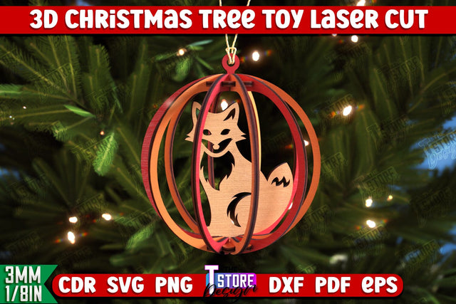 3D Christmas Tree Toy | Holiday Décor | New Year | Christmas Patterns | Christmas Ball with Fox | CNC File SVG The T Store Design 