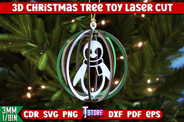 3D Christmas Tree Toy | Holiday Décor | New Year | Christmas Patterns | Christmas Ball with Penguin | CNC File SVG The T Store Design 