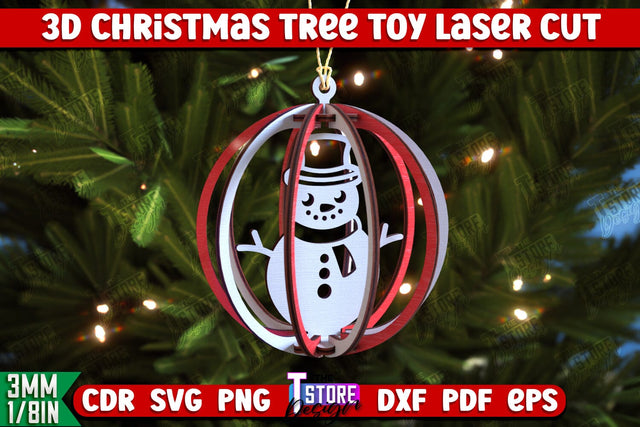 3D Christmas Tree Toy | Holiday Décor | New Year | Christmas Patterns | Christmas Ball with Snowman | CNC File SVG The T Store Design 