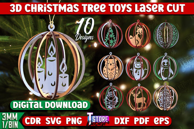 3D Christmas Tree Toys Bundle | Holiday Décor | New Year | Christmas Patterns | CNC Files SVG The T Store Design 