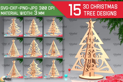 3D Christmas Trees Laser Cut Bundle. Christmas Decor SVG SVG Evgenyia Guschina 