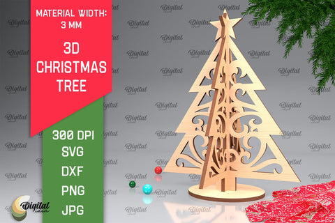 3D Christmas Trees Laser Cut Bundle. Christmas Decor SVG SVG Evgenyia Guschina 