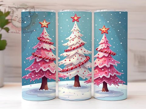 3D Christmas Tumbler, Pink Christmas Tree, Inflated Tumbler, Candy Cakes Design, Sublimation Wrap, Digital Download, 20oz Skinny Tumbler Sublimation Lara' s Designs 