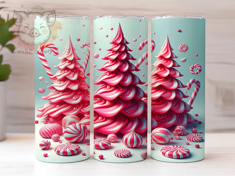 3D Christmas Tumbler, Pink Christmas Tree, Inflated Tumbler, Candy Cakes Design, Sublimation Wrap, Digital Download, 20oz Skinny Tumbler Sublimation Lara' s Designs 