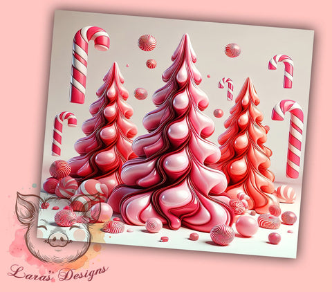 3D Christmas Tumbler, Pink Christmas Tree, Inflated Tumbler, Candy Cakes Design, Sublimation Wrap, Digital Download, 20oz Skinny Tumbler Sublimation Lara' s Designs 