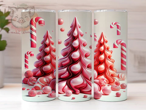 3D Christmas Tumbler, Pink Christmas Tree, Inflated Tumbler, Candy Cakes Design, Sublimation Wrap, Digital Download, 20oz Skinny Tumbler Sublimation Lara' s Designs 