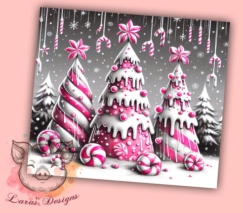 3D Christmas Tumbler, Pink Christmas Tree, Inflated Tumbler, Candy Cakes Design, Sublimation Wrap, Digital Download, 20oz Skinny Tumbler Sublimation Lara' s Designs 