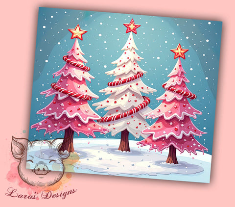 3D Christmas Tumbler, Pink Christmas Tree, Inflated Tumbler, Candy Cakes Design, Sublimation Wrap, Digital Download, 20oz Skinny Tumbler Sublimation Lara' s Designs 