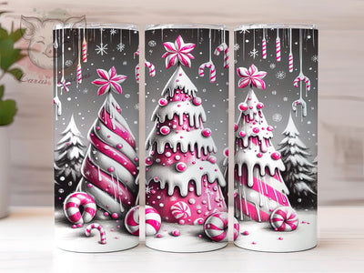 3D Christmas Tumbler, Pink Christmas Tree, Inflated Tumbler, Candy Cakes Design, Sublimation Wrap, Digital Download, 20oz Skinny Tumbler Sublimation Lara' s Designs 