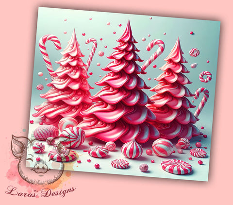 3D Christmas Tumbler, Pink Christmas Tree, Inflated Tumbler, Candy Cakes Design, Sublimation Wrap, Digital Download, 20oz Skinny Tumbler Sublimation Lara' s Designs 