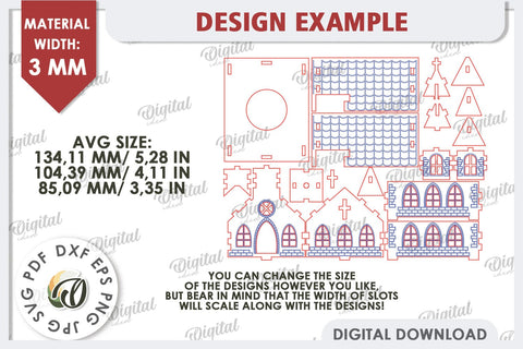 3D Christmas Village Laser Cut Bundle. Christmas Decor SVG SVG Evgenyia Guschina 