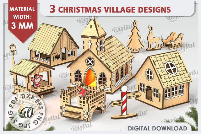3D Christmas Village Laser Cut Bundle. Christmas Decor SVG SVG Evgenyia Guschina 