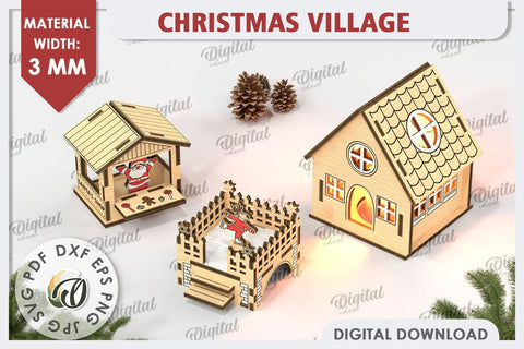 3D Christmas Village Laser Cut Bundle. Christmas Decor SVG SVG Evgenyia Guschina 