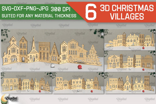 3D Christmas village Laser Cut Bundle. Xmas stand Decor SVG SVG Evgenyia Guschina 