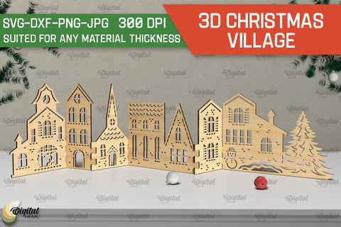 3D Christmas village Laser Cut Bundle. Xmas stand Decor SVG SVG Evgenyia Guschina 