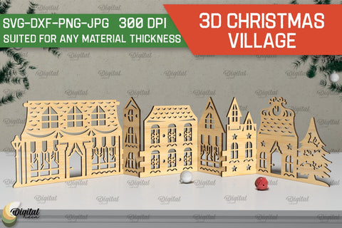 3D Christmas village Laser Cut Bundle. Xmas stand Decor SVG SVG Evgenyia Guschina 