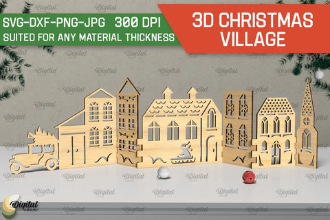 3D Christmas village Laser Cut Bundle. Xmas stand Decor SVG SVG Evgenyia Guschina 