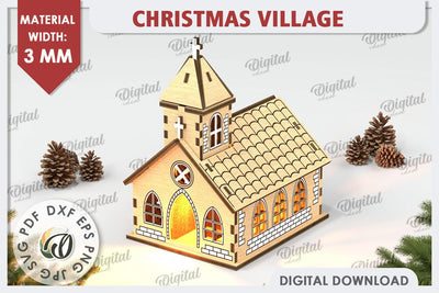 3D Christmas Village Laser Cut. Christmas Church SVG SVG Evgenyia Guschina 