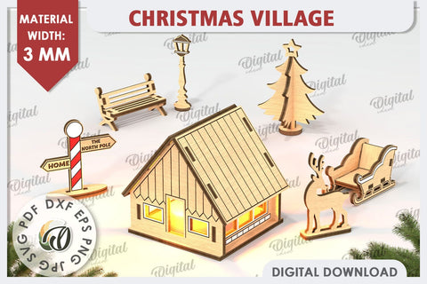 3D Christmas Village Laser Cut. Christmas Home Decor SVG SVG Evgenyia Guschina 