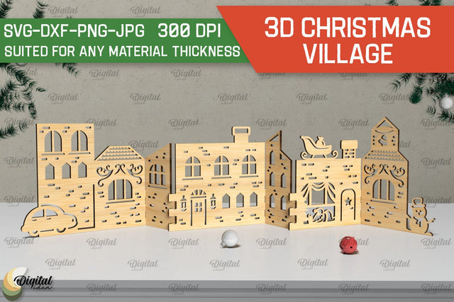 3D Christmas village Laser Cut . Xmas stand Decor SVG SVG Evgenyia Guschina 