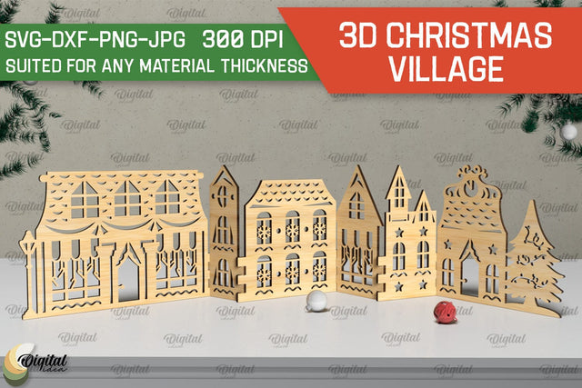 3D Christmas village Laser Cut . Xmas stand Decor SVG SVG Evgenyia Guschina 