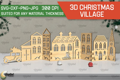 3D Christmas village Laser Cut . Xmas stand Decor SVG SVG Evgenyia Guschina 
