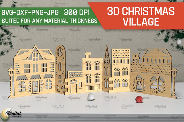 3D Christmas village Laser Cut . Xmas stand Decor SVG SVG Evgenyia Guschina 