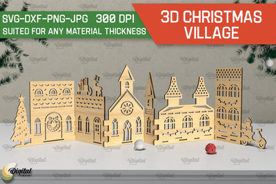 3D Christmas village Laser Cut . Xmas stand Decor SVG SVG Evgenyia Guschina 