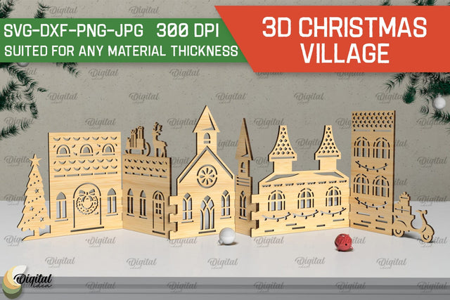 3D Christmas village Laser Cut . Xmas stand Decor SVG SVG Evgenyia Guschina 