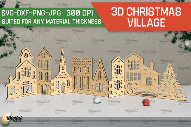 3D Christmas village Laser Cut . Xmas stand Decor SVG SVG Evgenyia Guschina 