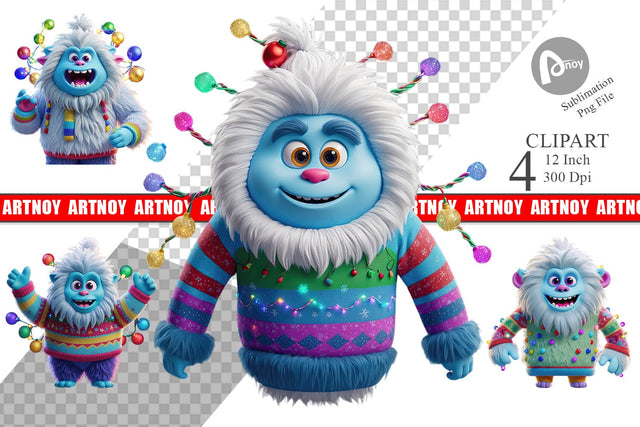 3D Christmas Yeti Clipart Sublimation artnoy 