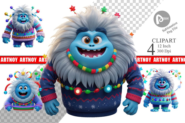 3D Christmas Yeti Clipart Sublimation artnoy 