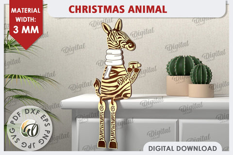 3D Christmas Zebra Laser Cut Design. Christmas Decor SVG SVG Evgenyia Guschina 