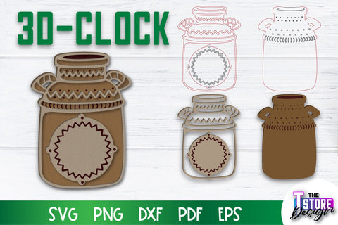 3D Clock Laser Cut Design | Clock Design | Home Decor | Decorative Clock | CNC File SVG The T Store Design 