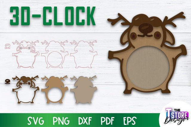 3D Clock Laser Cut Design | Clock Design | Home Decor | Decorative Clock | CNC File SVG The T Store Design 