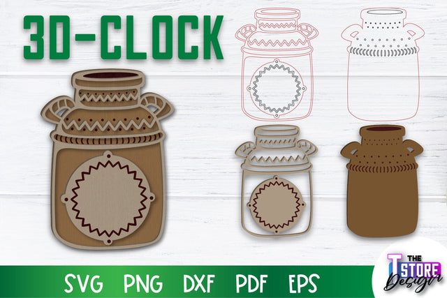 3D Clock Laser Cut Design | Clock Design | Home Decor | Decorative Clock | CNC File SVG The T Store Design 