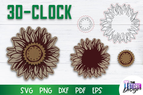 3D Clock Laser Cut Design | Clock Design | Home Decor | Decorative Clock | CNC File SVG The T Store Design 