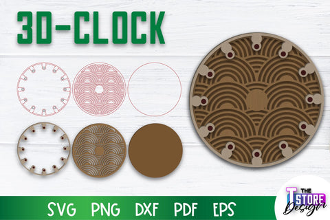 3D Clock Laser Cut Design | Clock Design | Home Decor | Decorative Clock | CNC File SVG The T Store Design 