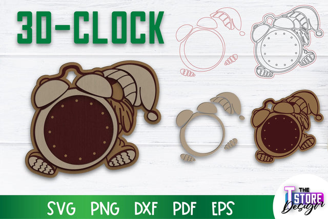 3D Clock Laser Cut Design | Clock Design | Home Decor | Decorative Clock | CNC File SVG The T Store Design 